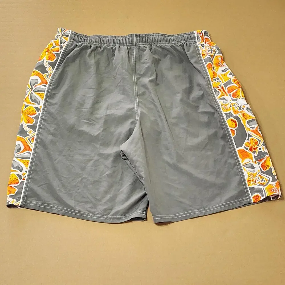 Op Swim Shorts Mens XL Gray Floral Hawaiian Lined Drawstring Pockets Summer